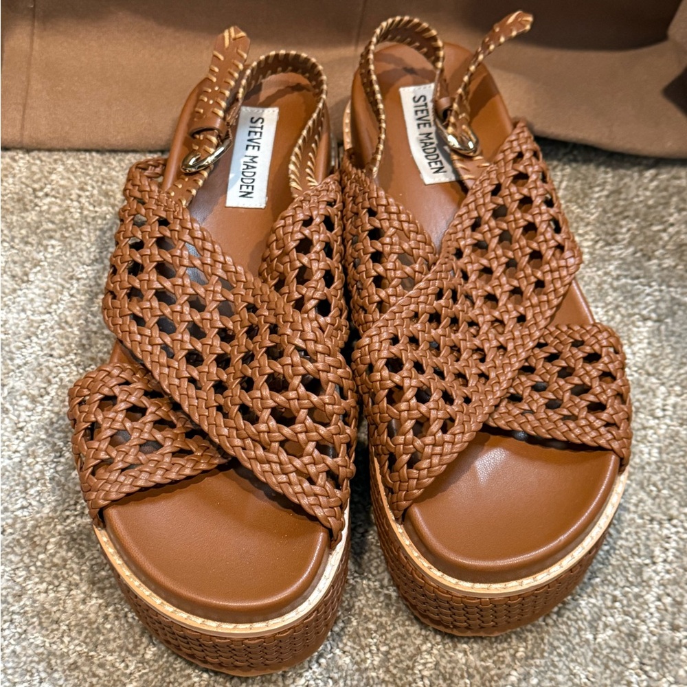 Steve Madden Kayda Tan Woven Platform Sandals